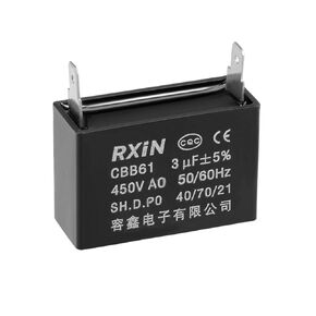 uxcell Ceiling Fan Capacitor CBB61 3uF 450V AC Single Insert Metalized Polypropylene Film Capacitors 38x25x15mm for Water Pump Motor Generator