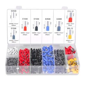 1200pcs Wire Ferrules Terminals Kit, AWG 22-7 Ferrule Crimping Kit Assortment Ferrule Wire Crimp Pin Terminal Connector Wire Ends Terminals (WKS-1200K)