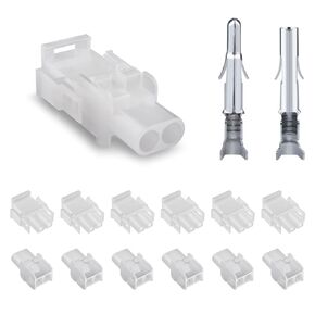JRready ST6424 Power Connector 2 Pin (6 Matched Sets), 6.35mm Diameter Pin and Sockets 14-20 AWG, Compatible with Molex MLX Power Connector 2 Pin Male& Female, Free Hanging