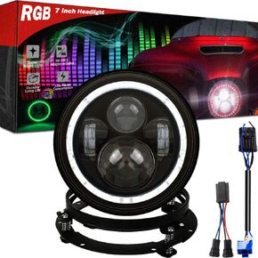 7 Inch LED Headlight HD Street Glide Special, with Bracket, Cellphone Bluetooth Controlled Multicolor Angel Eye, Road King Special Headlamp Hi-Lo Beam Projector with RGB Music Halo