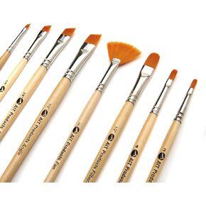 AIT Art Paint Brushes, Set of 8 Includes Angle Shaders, Filberts, and a Fan, Handmade in USA to Last Longer Without Shedding or Breaking, Allowing Painting with Brushes That Artists Trust to Perform