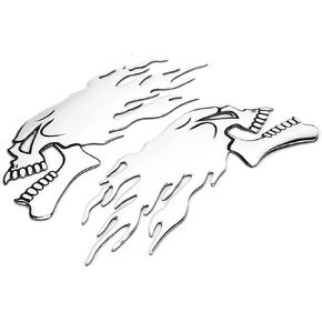Aramox 2PCS Fuel Sticker 3D Motorcycle Pad Gas Oil Fuel Pad Decal Universal Flame Skull Decal Decorations for Motorcycle(Silver)