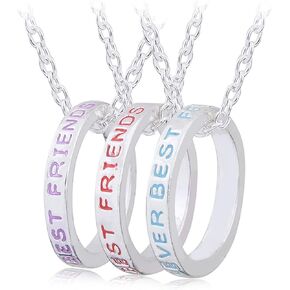 coadipress BFF Best Friend Necklaces for 3 Girls Fashion Rhinestone Crystal Alloy Heart Matching Puzzle Forever and Ever Friendship Pendant Necklaces