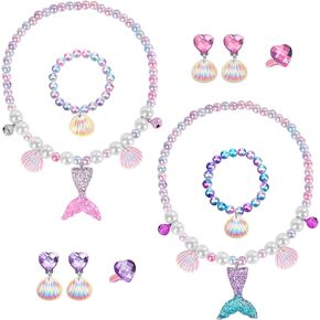 Mermaid Necklace Bracelet Set Mermaid Jewelry Kit Included Shell Necklace Bracelet Ring Earrings Accessories Dress Up for Mermaid Party Costume Jewelry Supplies