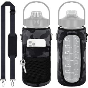 Water Bottle Sleeves for Water Bottle 64oz Adjustable Shoulder Strap 2000 ml Time Marker Sports Water Bottle Carrier Accessories for Walking Hiking Travelling