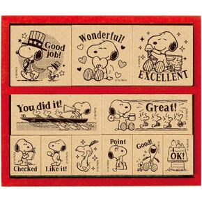 Beverly Snoopy Stamp Hanko Wooden Reward Stamp Set, English SDH-112