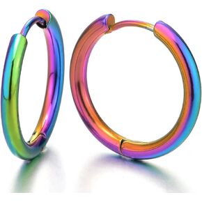 Pair Stainless Steel Colorful Plain Circle Huggie Hinged Hoop Earrings for Men Women