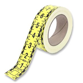 Adhesive Continuous Ruler Roll Tape – Fractional – 1 1/2 Inches Wide, 12 Inch Long X 105 Repeats – Vertical Up – Yellow