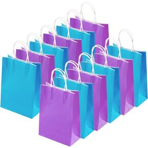 Cooraby 20 Pieces Kraft Paper Bags Party Favor Bags Craft Paper Bags with Handle for Birthday, Baby Shower, Wedding and Party Celebrations (Light Blue, Light Purple)