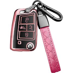 Sindeda for Volkswagen Key Fob Cover with Keychain Soft Full Protection Key Shell Key Case Compatible with VW Tiguan Golf Jetta Polo Atlas Skoda (Blue)