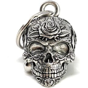 Bravo Bells - Rose Skull Bell - Biker Ride Bell Accessory or Key Chain for Good Luck on the Road - Made in the USA