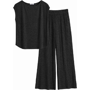 Ekouaer Pajama Sets for Women 2 Piece Casual Pj Set Rib Knit Cap Sleeve Soft Sleepwear with Pockets for Summer S-XXL