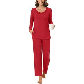 Anyally Plus Size Women's 2 Piece Fall Pajama Set Long Sleeve Shirt and Pants Sleepwear Pjs Sets with Pockets