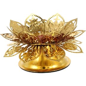 Ghee Candle Holder Floral Decor Buddhist Decoration White Tray Lotus Candlestick Table Buddha Candelabra Candle Stand Gold Candle Tray Lotus Candle Holder Flower Alloy Ghee Grains