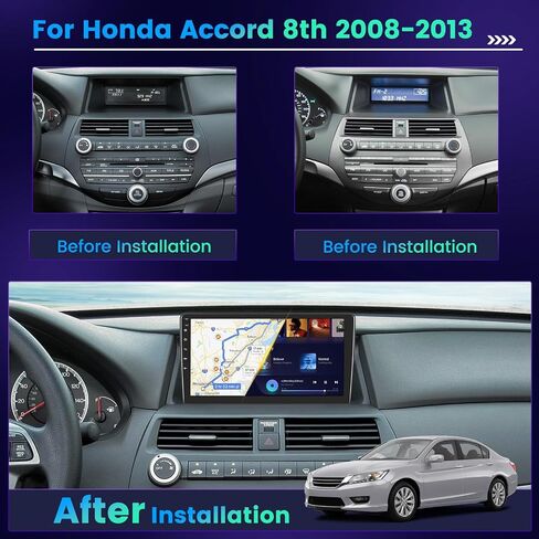 4+64GB for Honda Accord 8th 2008-2013 Android Car Radio with Wireless Apple Carplay Android Auto, Hikity 10.1'' Touch Screen Stereo 4G WiFi, GPS, Bluetooth 5.0, AM/FM/RDS, EQ DSP, Backup Camera MIC in Saudi Arabia