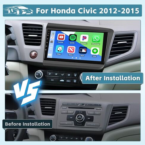Hikity 4+64GB for 2012-2015 Honda Civic Android Car Stereo with Wireless Apple Carplay Android Auto, 9'' Touchscreen in-Dash GPS Navigation WiFi, 32EQ DSP, BT 5.0, SWC, MIC, Backup Camera in Saudi Arabia