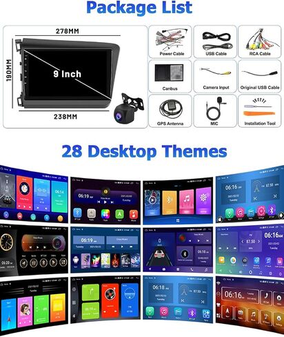 Hikity 4+64GB for 2012-2015 Honda Civic Android Car Stereo with Wireless Apple Carplay Android Auto, 9'' Touchscreen in-Dash GPS Navigation WiFi, 32EQ DSP, BT 5.0, SWC, MIC, Backup Camera in Saudi Arabia