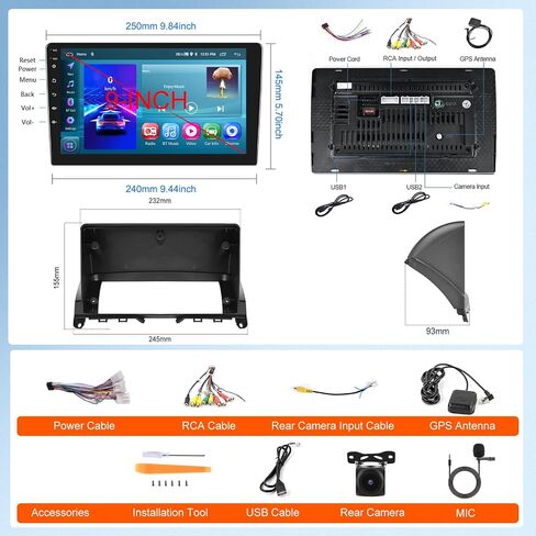 2G+64G Radio Apple Carplay for Mercedes Benz C-Class C180 C200 C230 C250 C300 C350 W204 S204 2006-2011 Android Car Stereo, Rimoody 9'' Touchscreen GPS WiFi Bluetooth FM WiFi Mirror Link Backup Camera in Saudi Arabia