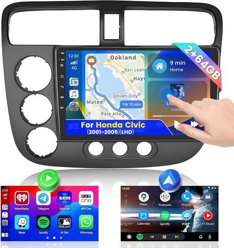 Roinvou [2G+64G] Car Radio for Honda Civic 2001-2005 (LHD) with Wireless Carplay/Android Auto, 9 Inch Android 13 IPS Touch Screen Car Stereo, Bluetooth, GPS Navi, WiFi, SWC, 28UI, DSP + Backup Camera in Saudi Arabia