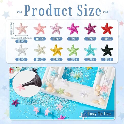 Cheriswelry 120Pcs Starfish Cabochon Ocean Animal Resin Flatback Cabochons 12 Colors 19mm for DIY Hair Clips Scrapbooking Phone Case Decor Supplies in Saudi Arabia