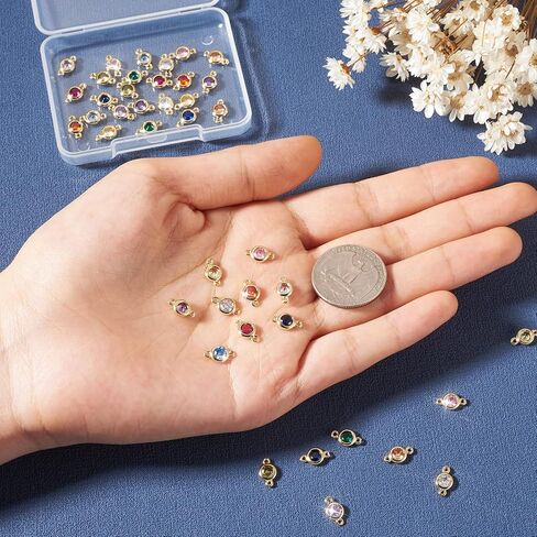 Cheriswelry 48Pcs 15mm Flat Round Gunmetal Alloy Glass Rhinestone Charms Colorful Birthstone Pendants Gunmetal Tiny Dangle Charms for DIY Necklace Earring Bracelet Jewelry Making Handmade Crafts in Saudi Arabia