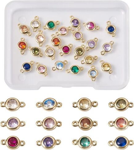 Cheriswelry 48Pcs 15mm Flat Round Gunmetal Alloy Glass Rhinestone Charms Colorful Birthstone Pendants Gunmetal Tiny Dangle Charms for DIY Necklace Earring Bracelet Jewelry Making Handmade Crafts in Saudi Arabia
