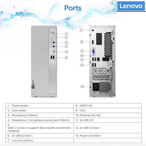 Lenovo IdeaCentre 3 SFF Business Desktop, Intel Celeron G6900, 16GB RAM, 2TB SSD, HDMI, VGA, Card Reader, Wired Keyboard & Mouse, Wi-Fi 6, Windows 11 Pro, Grey in Saudi Arabia