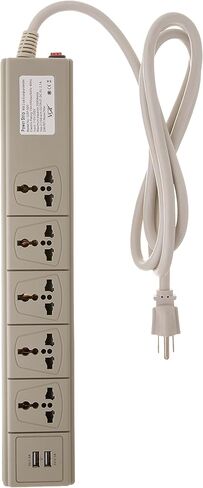 شريط طاقة عالمي متعدد المنافذ مع منفذي USB و5 منافذ 110 فولت إلى 250 فولت، 3750 واط 15 أمبير، استخدام عالمي مع قابس الولايات المتحدة الأمريكية (USP500) in Kuwait