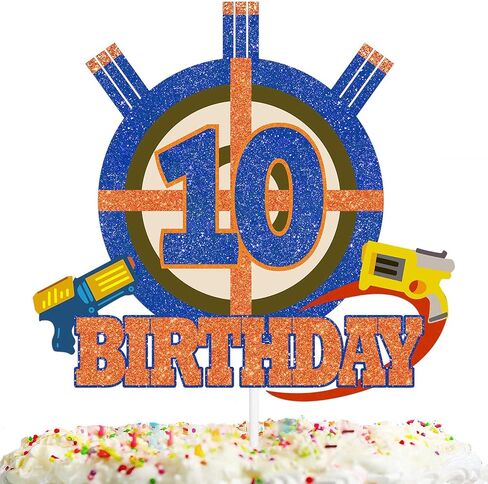 Gun Target Cake Topper Pick for Boys Girls 6th Birthday Dart Bullet War Theme Party Decoration Supplies Gun Shooting Crosshairs Glitter Cake Decor for Cheer to 6 Years Old in Saudi Arabia