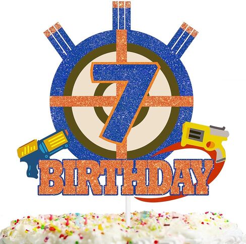 Gun Target Cake Topper Pick for Boys Girls 6th Birthday Dart Bullet War Theme Party Decoration Supplies Gun Shooting Crosshairs Glitter Cake Decor for Cheer to 6 Years Old in Saudi Arabia