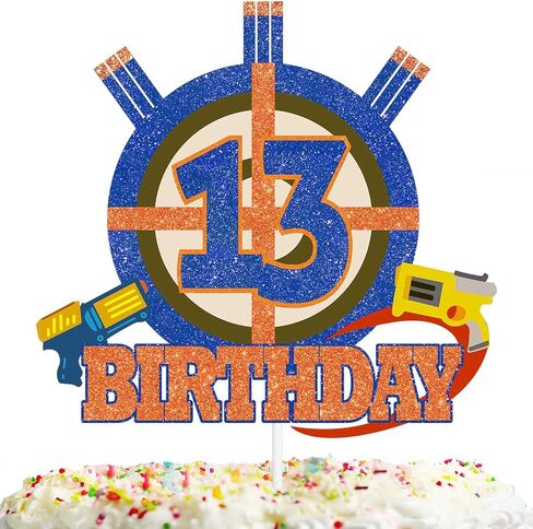 Gun Target Cake Topper Pick for Boys Girls 6th Birthday Dart Bullet War Theme Party Decoration Supplies Gun Shooting Crosshairs Glitter Cake Decor for Cheer to 6 Years Old in Saudi Arabia