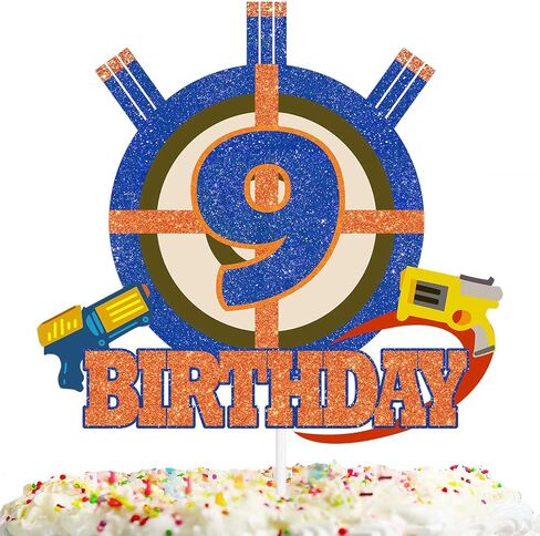 Gun Target Cake Topper Pick for Boys Girls 6th Birthday Dart Bullet War Theme Party Decoration Supplies Gun Shooting Crosshairs Glitter Cake Decor for Cheer to 6 Years Old in Saudi Arabia