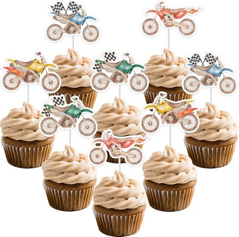 Jollboom 24Pcs Dirt Bike Cupcake Toppers Boys, Motorcycle Birthday Decorations Double-sided Printing Cupcake Topper for Dirt Bike Motorcycle Motocross Extreme Sports Racing Birthday Baby Shower Party in Saudi Arabia