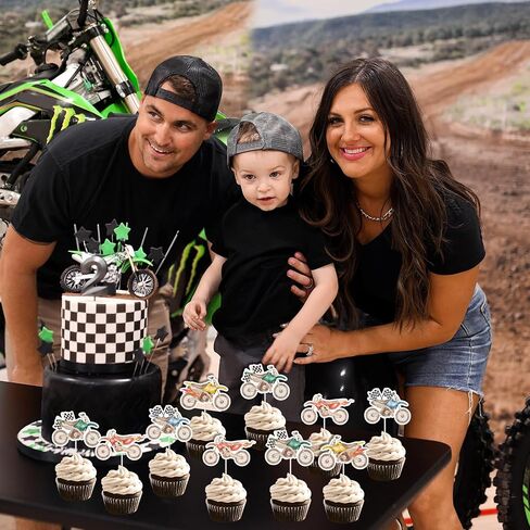 Jollboom 24Pcs Dirt Bike Cupcake Toppers Boys, Motorcycle Birthday Decorations Double-sided Printing Cupcake Topper for Dirt Bike Motorcycle Motocross Extreme Sports Racing Birthday Baby Shower Party in Saudi Arabia