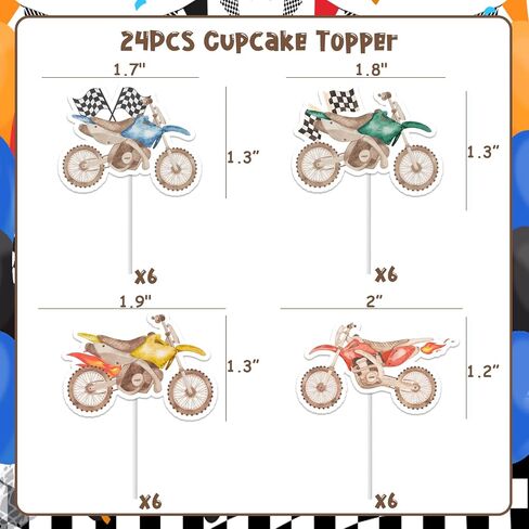 Jollboom 24Pcs Dirt Bike Cupcake Toppers Boys, Motorcycle Birthday Decorations Double-sided Printing Cupcake Topper for Dirt Bike Motorcycle Motocross Extreme Sports Racing Birthday Baby Shower Party in Saudi Arabia
