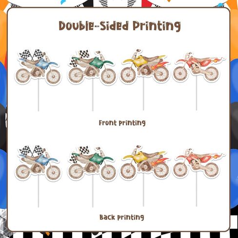 Jollboom 24Pcs Dirt Bike Cupcake Toppers Boys, Motorcycle Birthday Decorations Double-sided Printing Cupcake Topper for Dirt Bike Motorcycle Motocross Extreme Sports Racing Birthday Baby Shower Party in Saudi Arabia