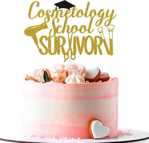 غلاف كعكة الناجي من مدرسة التجميل، لقد فعلت ذلك، تهاني الحلاق/مصفف الشعر/مصفف الشعر، تهانينا، 2024 ديكورات حفلات التخرج ذهبي وأسود لامع in Kuwait