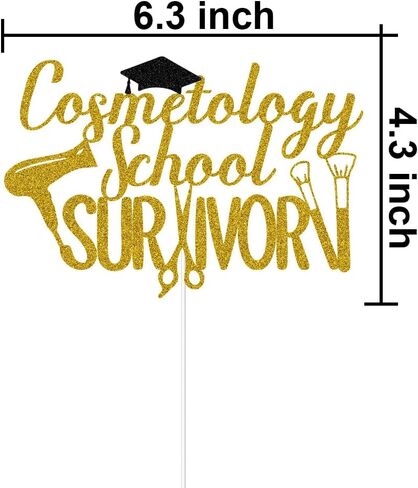 غلاف كعكة الناجي من مدرسة التجميل، لقد فعلت ذلك، تهاني الحلاق/مصفف الشعر/مصفف الشعر، تهانينا، 2024 ديكورات حفلات التخرج ذهبي وأسود لامع in Kuwait