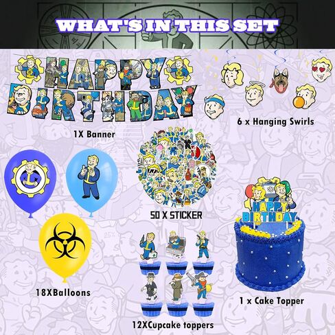 88Pcs Game Party Supplies, Survival Theme Birthday Party Supply Set Includes Happy Birthcday Banner,1 Cake Topper,6 Hanging Swirls, 50 Sticker, 12 Cupcake Toppers,16Balloons,For Kinds Party Decor in Saudi Arabia