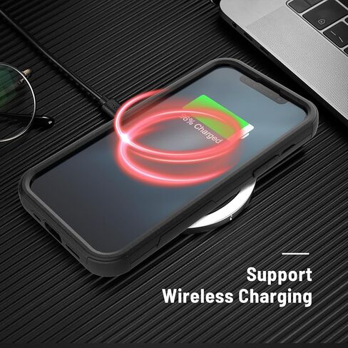 حافظة شديدة التحمل لهاتف iPhone 12/12 Pro، حافظة هاتف حماية من السقوط من الدرجة العسكرية بثلاث طبقات [واقي شاشة من الزجاج المقسى] غطاء متين مقاوم للصدمات لهاتف iPhone 12/12 Pro 6.1 بوصة - أسود in Saudi Arabia