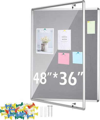 Gray Enclosed Bulletin Board Lockable Cork Case Notice Board Aluminum Framed Waterproof Locking Board Cabinet with Mounting Screws for School Class Office Wall Display Pictures 48x36 Inch in Saudi Arabia