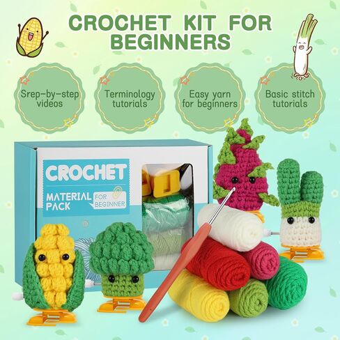 Tokidaring Crochetta Crochet Kit for Beginners - Crochet Starter Kit with Step-by-Step Video Tutorials, Learn to Crochet Kits for Adults and Kids, DIY Knitting Supplies vegetable fruit in Saudi Arabia