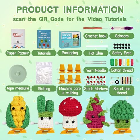 Tokidaring Crochetta Crochet Kit for Beginners - Crochet Starter Kit with Step-by-Step Video Tutorials, Learn to Crochet Kits for Adults and Kids, DIY Knitting Supplies vegetable fruit in Saudi Arabia