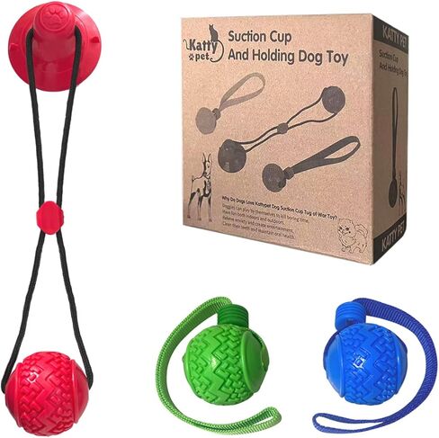 Three Pcs Set of Suction Cup Dog Toy for Aggressive Chewers Large Breed Interactive Toys Tug War Indestructible Puzzle, Kattypet Brand Sturdy and Bite Resistant, Multi-colored in Saudi Arabia