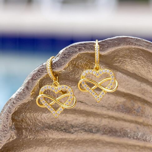 Sash & Soph Infinity Heart Earrings, Hanging Heart Earrings for Women, 925 sterling Silver and Cubic Zirconia Dangling Earrings, Jewelry Gifts for Women, Mom, Wife, Girlfriend in Kuwait