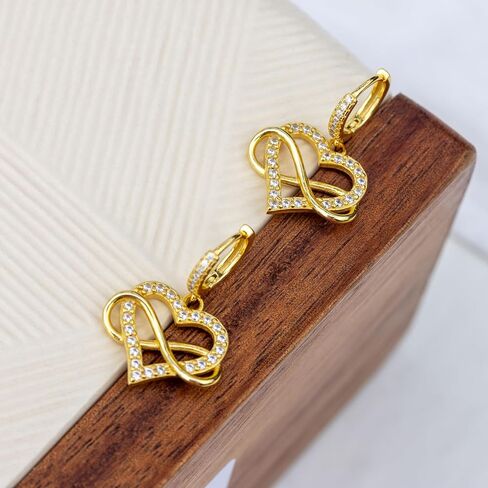 Sash & Soph Infinity Heart Earrings, Hanging Heart Earrings for Women, 925 sterling Silver and Cubic Zirconia Dangling Earrings, Jewelry Gifts for Women, Mom, Wife, Girlfriend in Kuwait