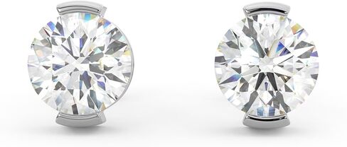 14K Solid White or Yellow Gold Lab Grown Moissanite Diamond Half Bezel Set Stud Earrings | 1.0 or 2.0 CTW | Screw Back or Push Back Posts | Made in USA | By Adora Fine Jewelry in Saudi Arabia