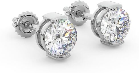 14K Solid White or Yellow Gold Lab Grown Moissanite Diamond Half Bezel Set Stud Earrings | 1.0 or 2.0 CTW | Screw Back or Push Back Posts | Made in USA | By Adora Fine Jewelry in Saudi Arabia