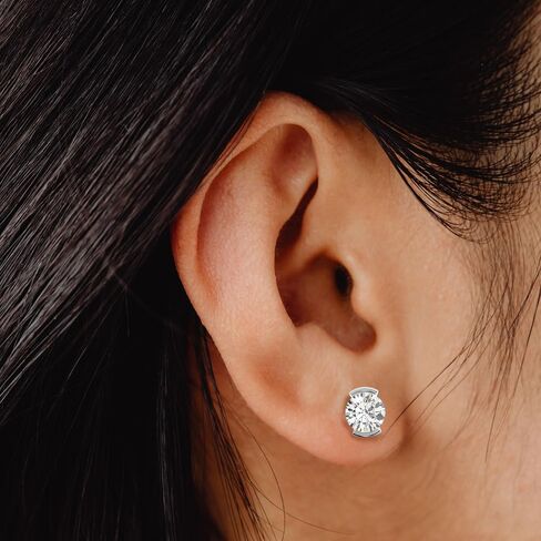 14K Solid White or Yellow Gold Lab Grown Moissanite Diamond Half Bezel Set Stud Earrings | 1.0 or 2.0 CTW | Screw Back or Push Back Posts | Made in USA | By Adora Fine Jewelry in Saudi Arabia