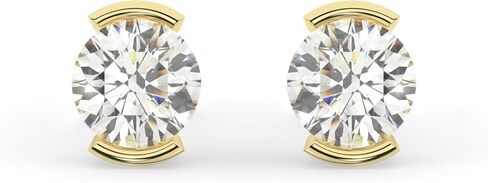 14K Solid White or Yellow Gold Lab Grown Moissanite Diamond Half Bezel Set Stud Earrings | 1.0 or 2.0 CTW | Screw Back or Push Back Posts | Made in USA | By Adora Fine Jewelry in Saudi Arabia